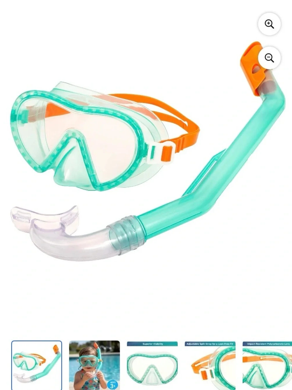 Splash Kids Snorkel and Mask Set - Teal & Orange